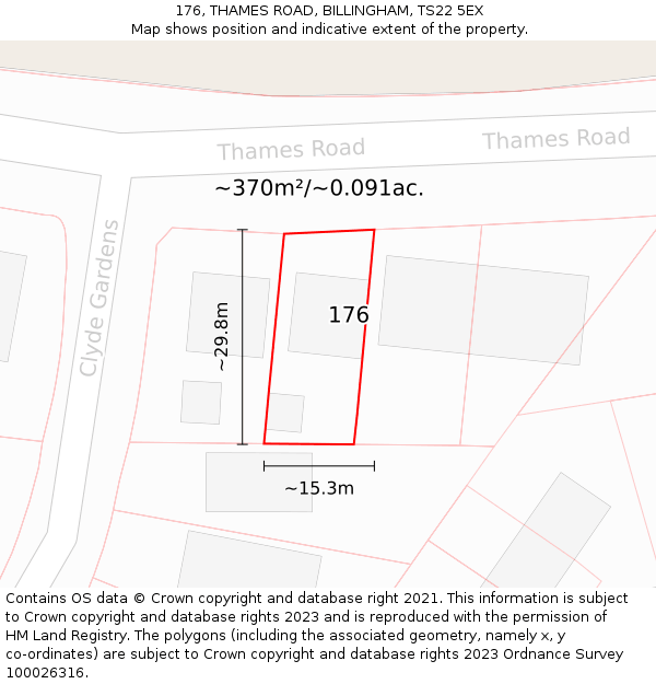 176, THAMES ROAD, BILLINGHAM, TS22 5EX: Plot and title map