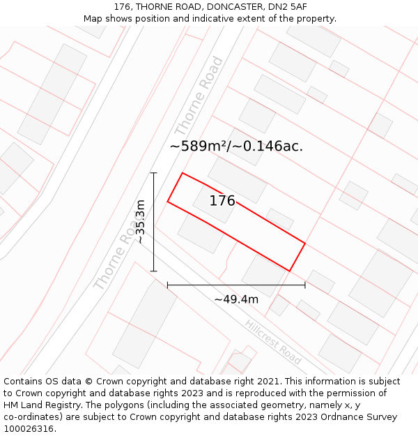176, THORNE ROAD, DONCASTER, DN2 5AF: Plot and title map
