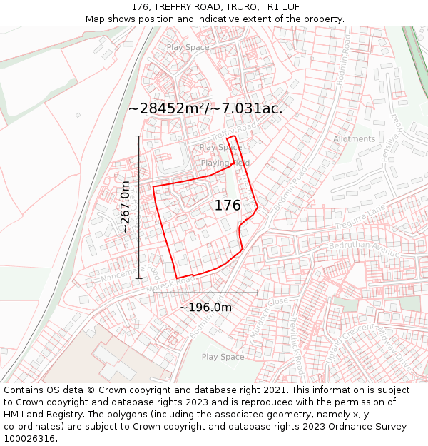 176, TREFFRY ROAD, TRURO, TR1 1UF: Plot and title map