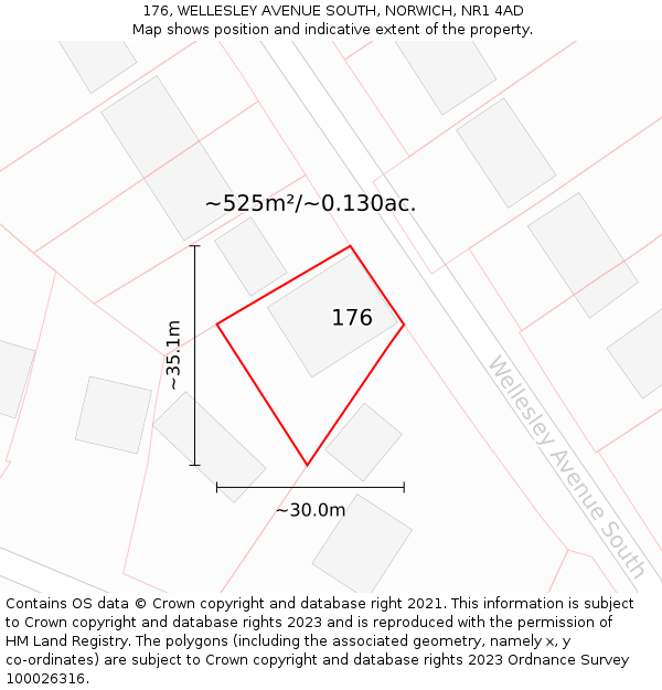 176, WELLESLEY AVENUE SOUTH, NORWICH, NR1 4AD: Plot and title map