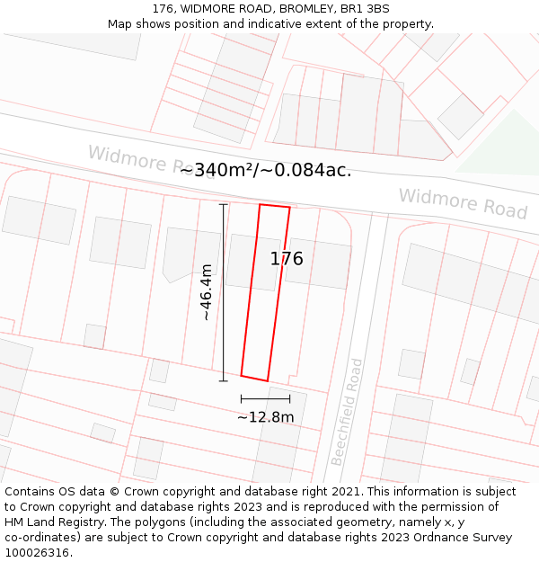 176, WIDMORE ROAD, BROMLEY, BR1 3BS: Plot and title map