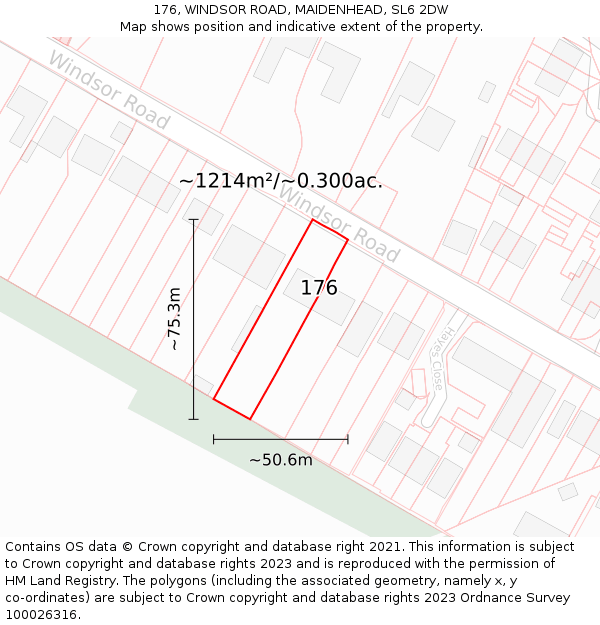176, WINDSOR ROAD, MAIDENHEAD, SL6 2DW: Plot and title map