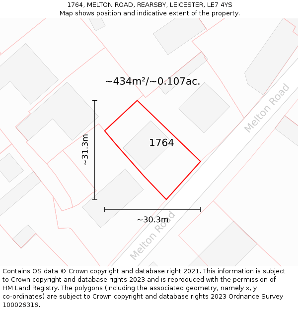 1764, MELTON ROAD, REARSBY, LEICESTER, LE7 4YS: Plot and title map