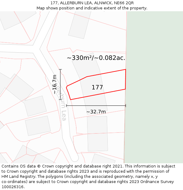 177, ALLERBURN LEA, ALNWICK, NE66 2QR: Plot and title map