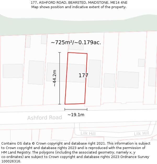 177, ASHFORD ROAD, BEARSTED, MAIDSTONE, ME14 4NE: Plot and title map