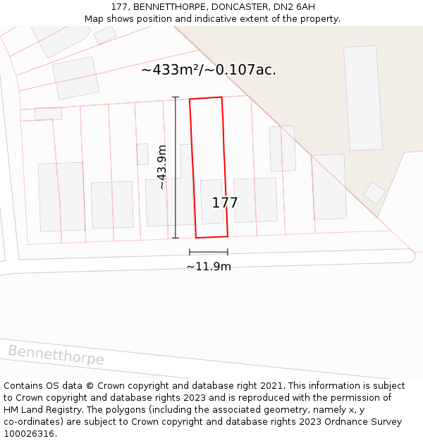 177, BENNETTHORPE, DONCASTER, DN2 6AH: Plot and title map