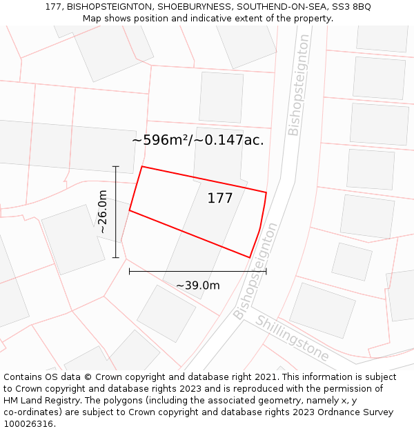 177, BISHOPSTEIGNTON, SHOEBURYNESS, SOUTHEND-ON-SEA, SS3 8BQ: Plot and title map