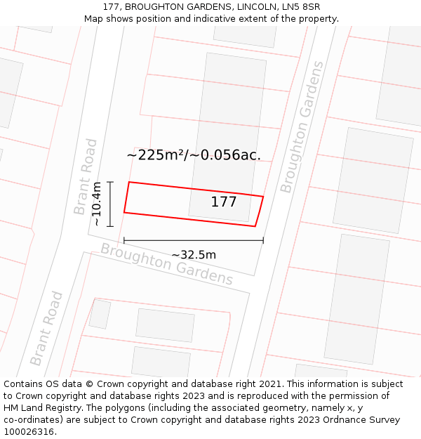 177, BROUGHTON GARDENS, LINCOLN, LN5 8SR: Plot and title map