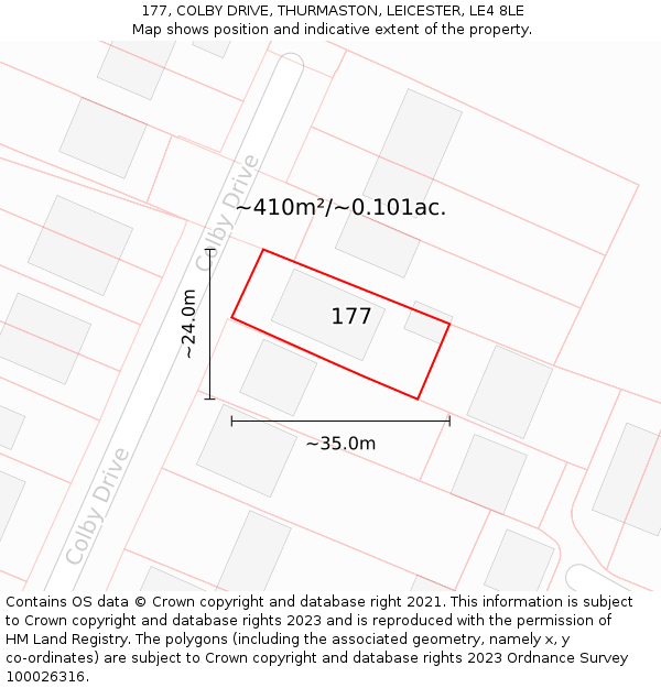 177, COLBY DRIVE, THURMASTON, LEICESTER, LE4 8LE: Plot and title map