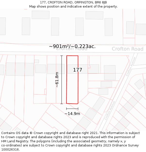 177, CROFTON ROAD, ORPINGTON, BR6 8JB: Plot and title map