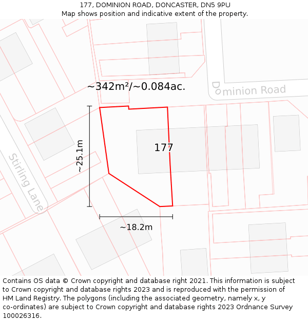 177, DOMINION ROAD, DONCASTER, DN5 9PU: Plot and title map
