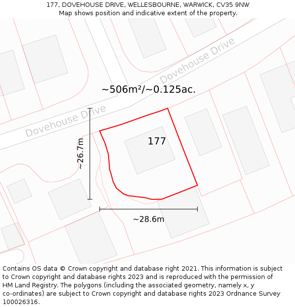 177, DOVEHOUSE DRIVE, WELLESBOURNE, WARWICK, CV35 9NW: Plot and title map