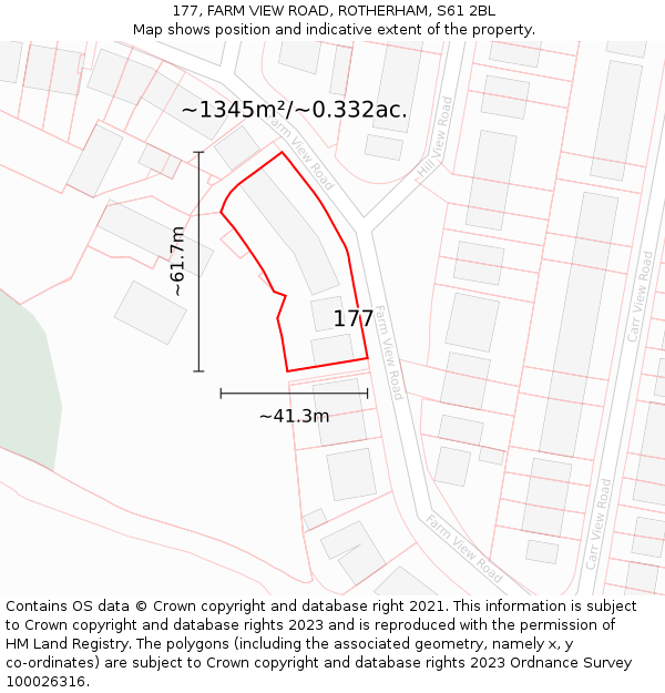 177, FARM VIEW ROAD, ROTHERHAM, S61 2BL: Plot and title map