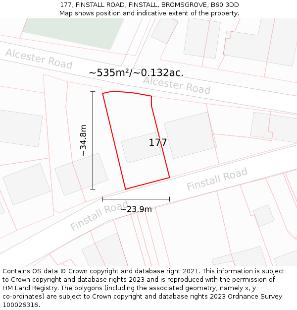 177, FINSTALL ROAD, FINSTALL, BROMSGROVE, B60 3DD: Plot and title map
