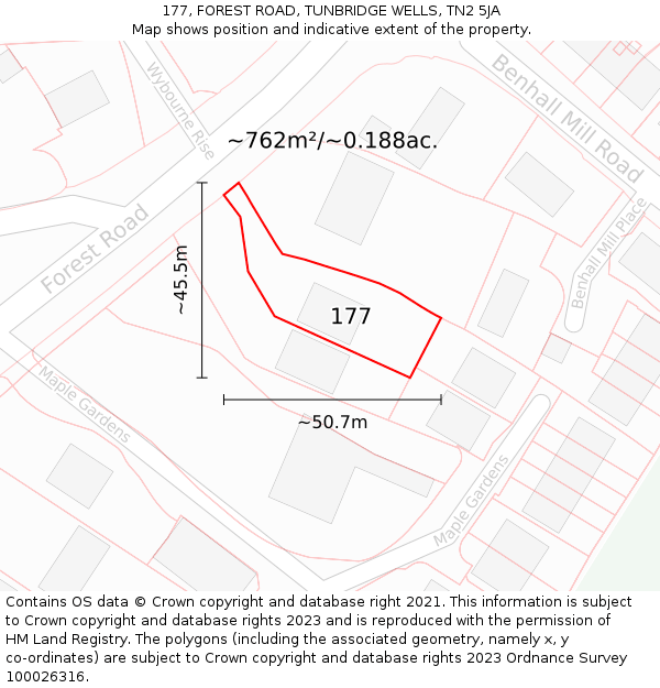 177, FOREST ROAD, TUNBRIDGE WELLS, TN2 5JA: Plot and title map