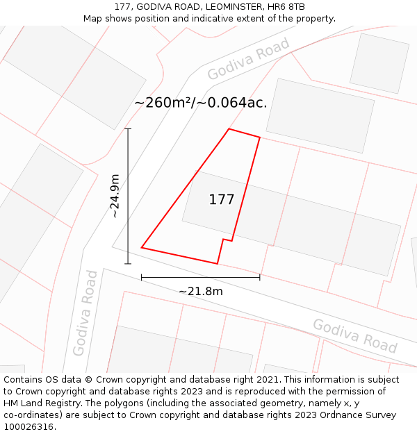 177, GODIVA ROAD, LEOMINSTER, HR6 8TB: Plot and title map