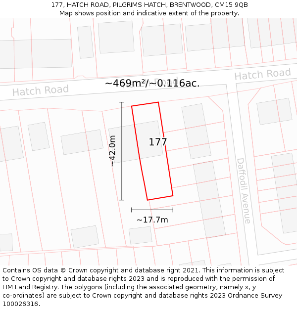 177, HATCH ROAD, PILGRIMS HATCH, BRENTWOOD, CM15 9QB: Plot and title map