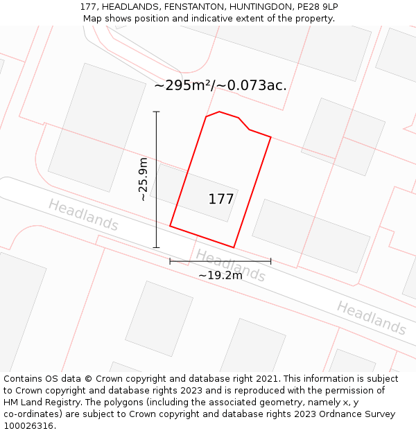 177, HEADLANDS, FENSTANTON, HUNTINGDON, PE28 9LP: Plot and title map