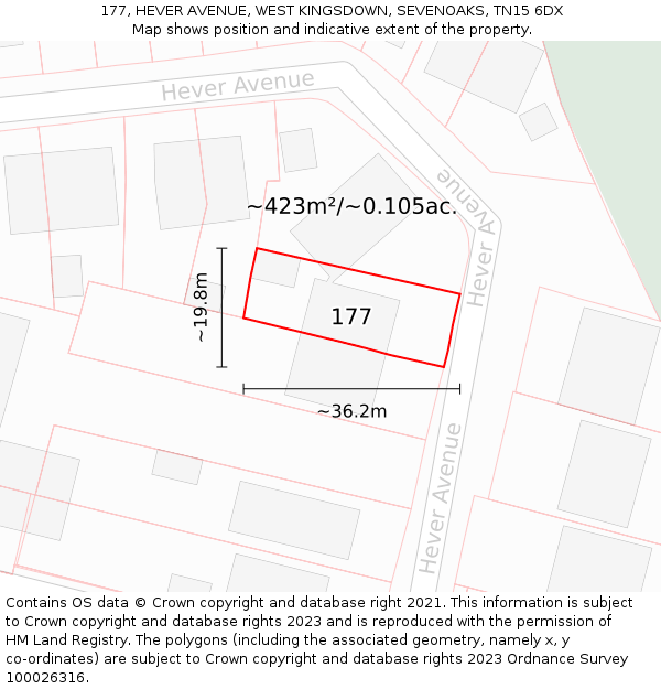 177, HEVER AVENUE, WEST KINGSDOWN, SEVENOAKS, TN15 6DX: Plot and title map