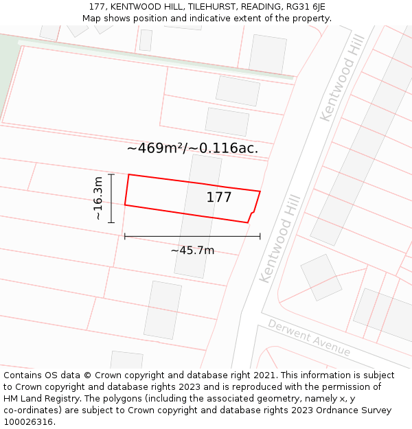 177, KENTWOOD HILL, TILEHURST, READING, RG31 6JE: Plot and title map