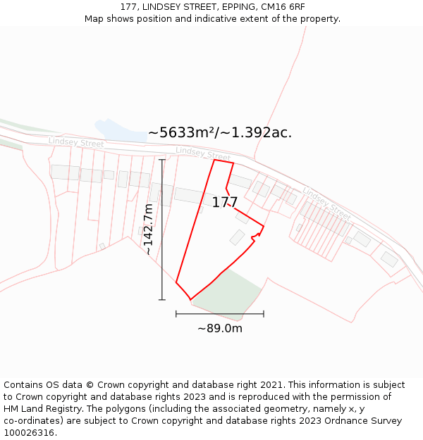 177, LINDSEY STREET, EPPING, CM16 6RF: Plot and title map
