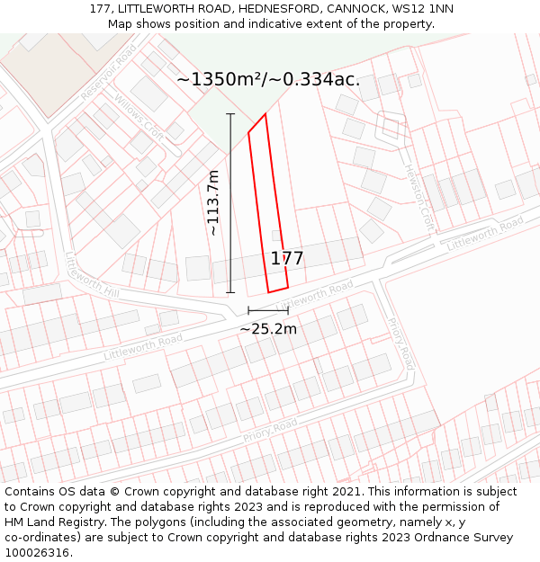 177, LITTLEWORTH ROAD, HEDNESFORD, CANNOCK, WS12 1NN: Plot and title map