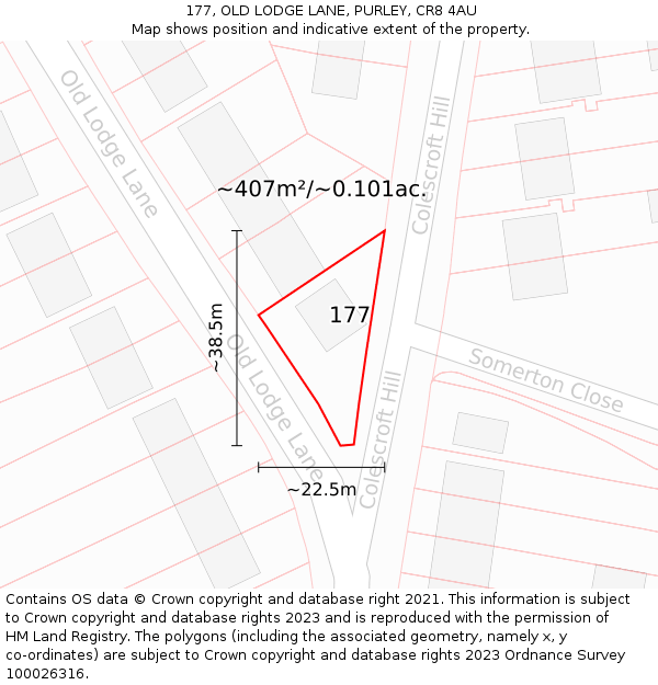 177, OLD LODGE LANE, PURLEY, CR8 4AU: Plot and title map