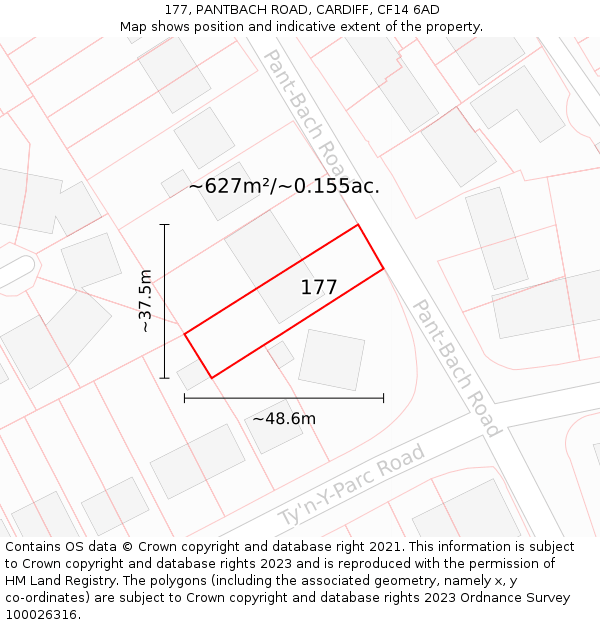 177, PANTBACH ROAD, CARDIFF, CF14 6AD: Plot and title map