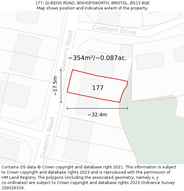 177, QUEENS ROAD, BISHOPSWORTH, BRISTOL, BS13 8QE: Plot and title map