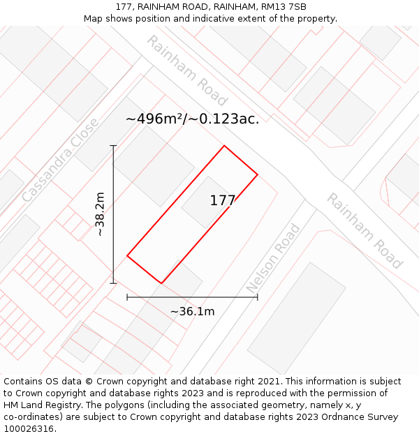 177, RAINHAM ROAD, RAINHAM, RM13 7SB: Plot and title map