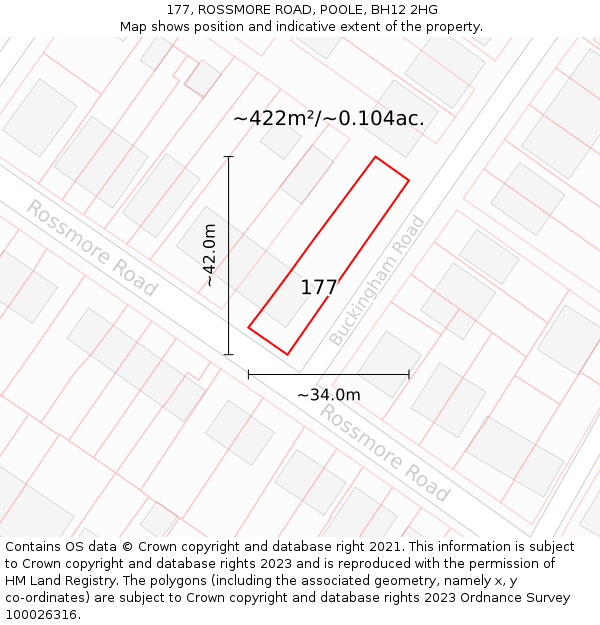 177, ROSSMORE ROAD, POOLE, BH12 2HG: Plot and title map