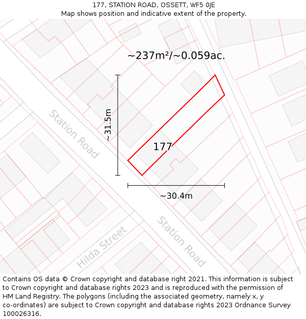 177, STATION ROAD, OSSETT, WF5 0JE: Plot and title map