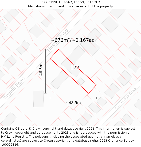 177, TINSHILL ROAD, LEEDS, LS16 7LD: Plot and title map
