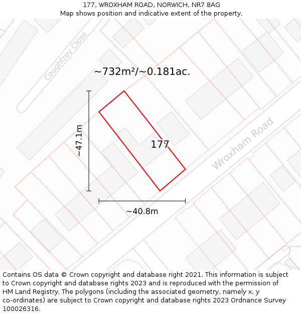 177, WROXHAM ROAD, NORWICH, NR7 8AG: Plot and title map