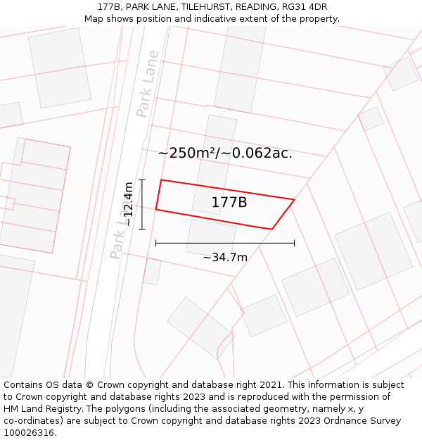 177B, PARK LANE, TILEHURST, READING, RG31 4DR: Plot and title map