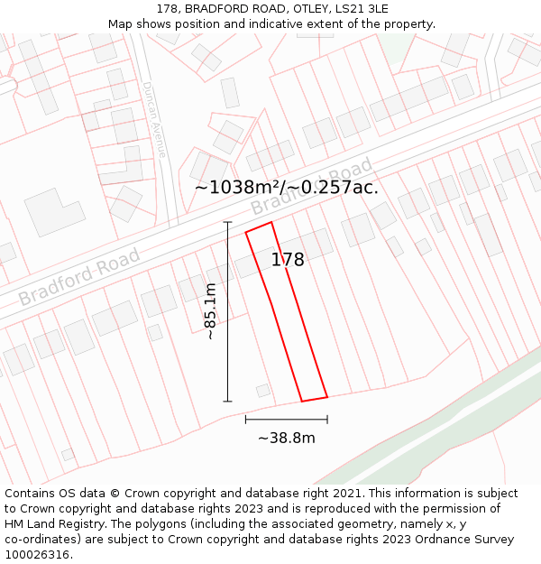 178, BRADFORD ROAD, OTLEY, LS21 3LE: Plot and title map