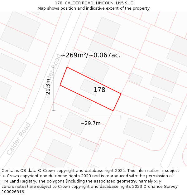 178, CALDER ROAD, LINCOLN, LN5 9UE: Plot and title map