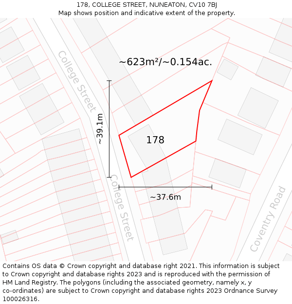 178, COLLEGE STREET, NUNEATON, CV10 7BJ: Plot and title map