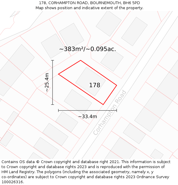 178, CORHAMPTON ROAD, BOURNEMOUTH, BH6 5PD: Plot and title map