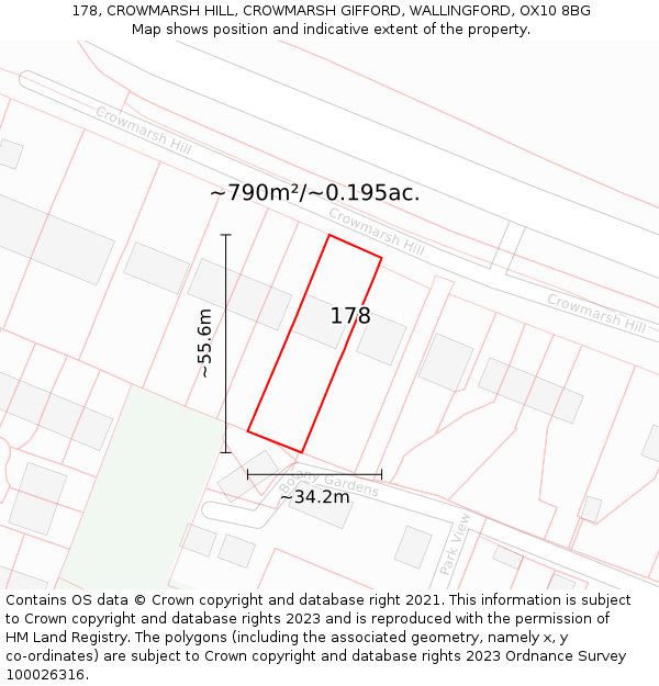 178, CROWMARSH HILL, CROWMARSH GIFFORD, WALLINGFORD, OX10 8BG: Plot and title map