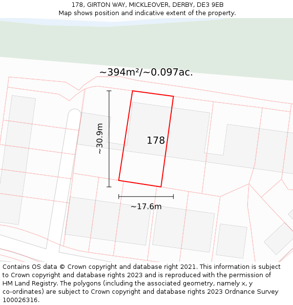 178, GIRTON WAY, MICKLEOVER, DERBY, DE3 9EB: Plot and title map