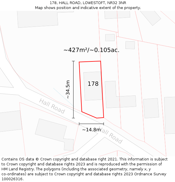 178, HALL ROAD, LOWESTOFT, NR32 3NR: Plot and title map