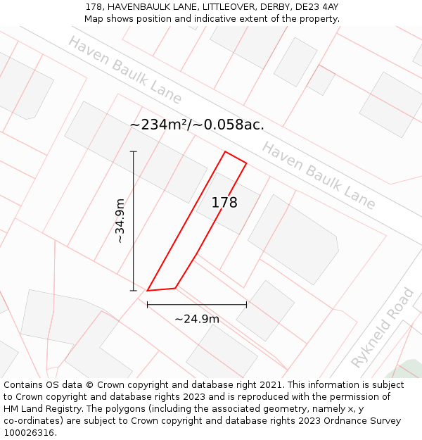 178, HAVENBAULK LANE, LITTLEOVER, DERBY, DE23 4AY: Plot and title map