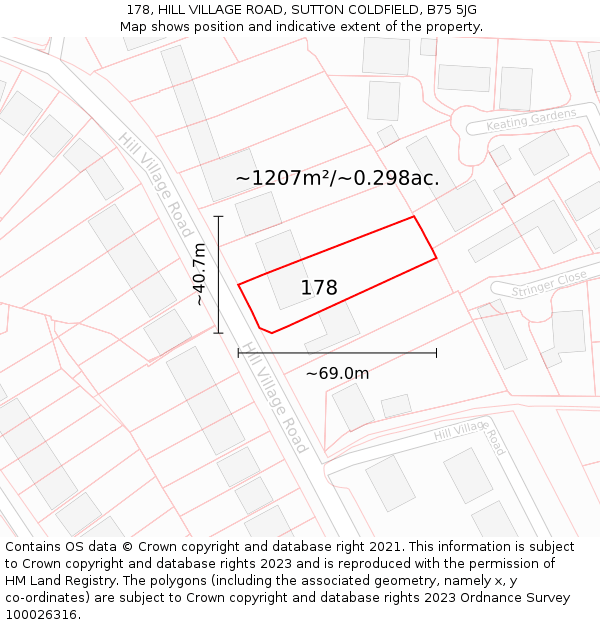 178, HILL VILLAGE ROAD, SUTTON COLDFIELD, B75 5JG: Plot and title map