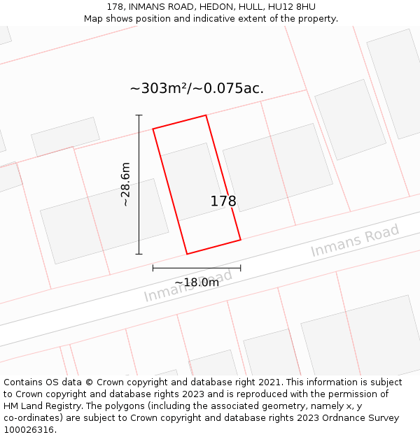 178, INMANS ROAD, HEDON, HULL, HU12 8HU: Plot and title map