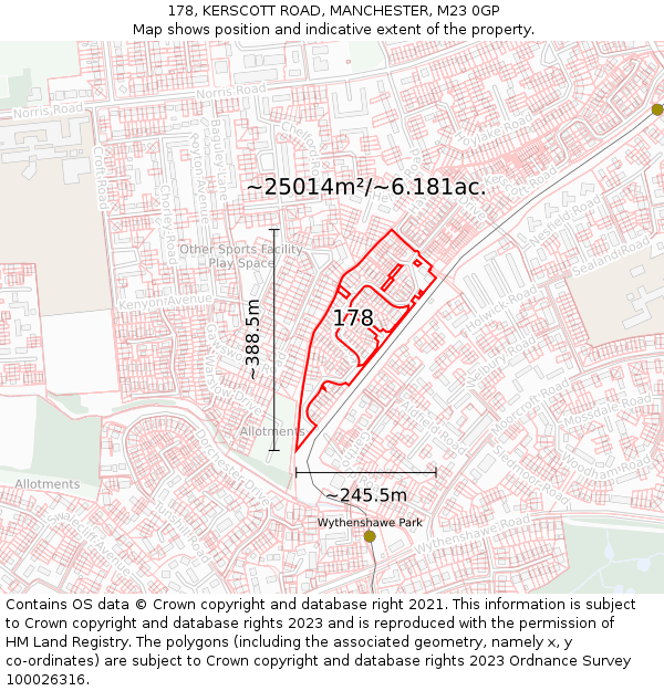 178, KERSCOTT ROAD, MANCHESTER, M23 0GP: Plot and title map