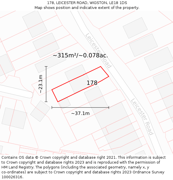 178, LEICESTER ROAD, WIGSTON, LE18 1DS: Plot and title map