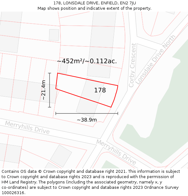 178, LONSDALE DRIVE, ENFIELD, EN2 7JU: Plot and title map