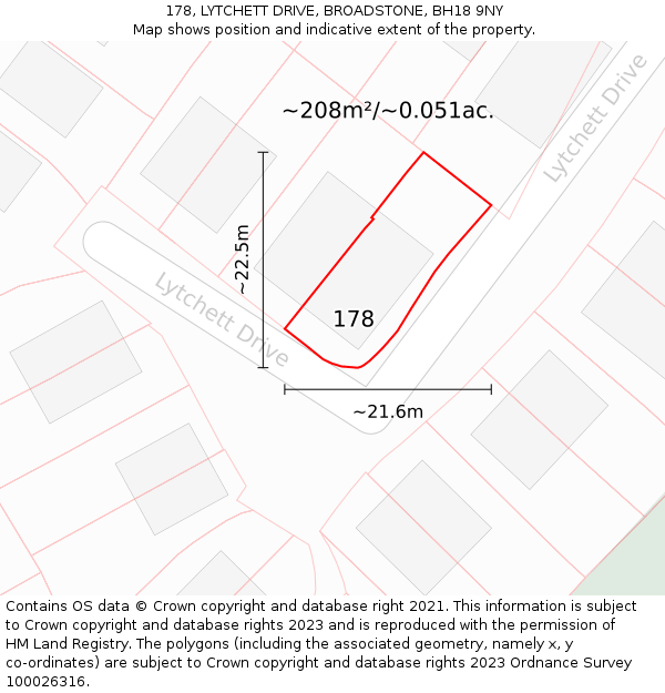 178, LYTCHETT DRIVE, BROADSTONE, BH18 9NY: Plot and title map