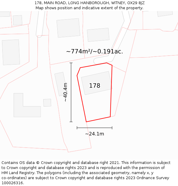 178, MAIN ROAD, LONG HANBOROUGH, WITNEY, OX29 8JZ: Plot and title map